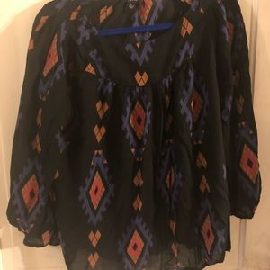 Lucky brand Aztec print peasant blouse